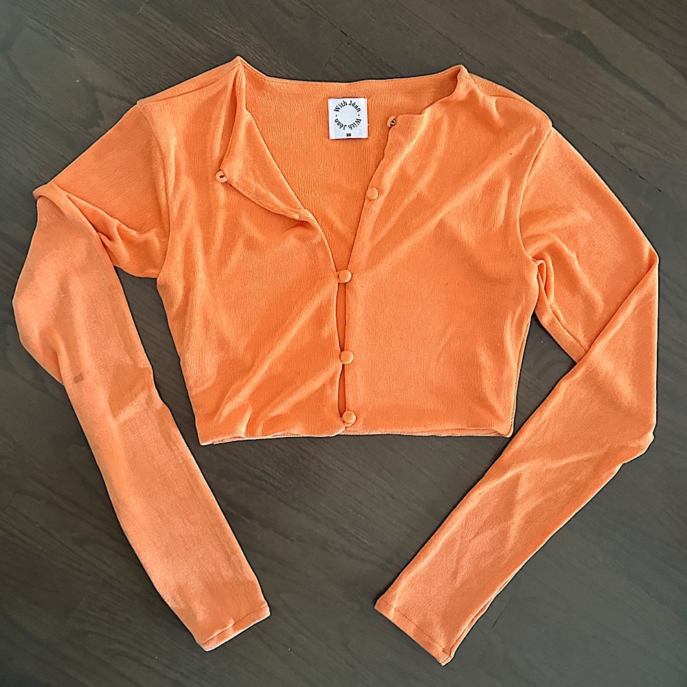 WITH JÉAN Orange Carie Cardigan Sweater